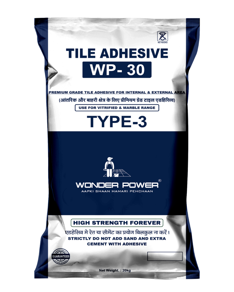 WP-30 Tile Adhesive Type 3, 20 kg navy blue and white pack by Wonder Power